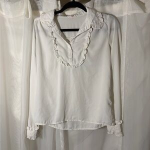 Elegant White Ruffled Women's Top cottage/fairy
